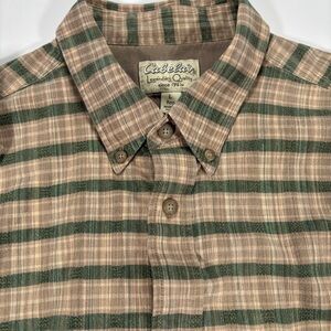100% cotton Cabela Men's Long Sleeve Button-Up Shirt XL Green/Tan Y2K fall soft